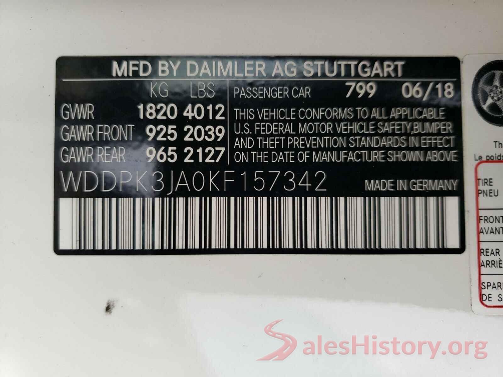 WDDPK3JA0KF157342 2019 MERCEDES-BENZ S CLASS