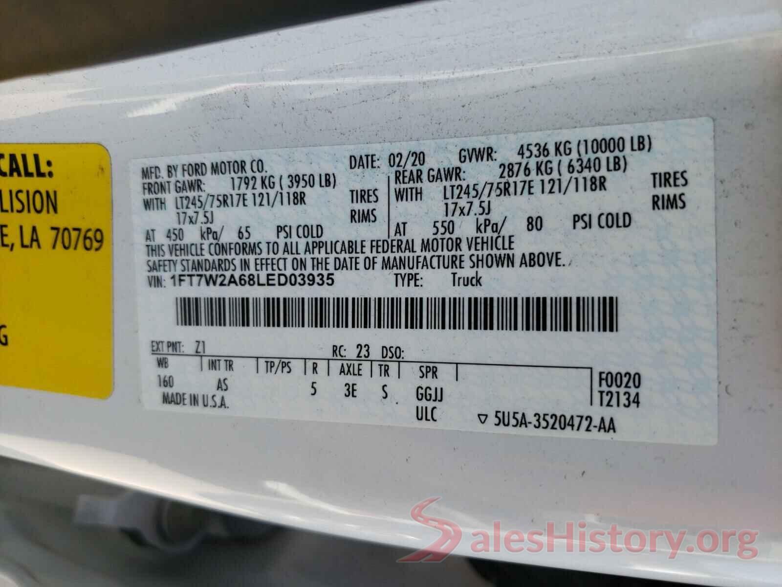 1FT7W2A68LED03935 2020 FORD F250