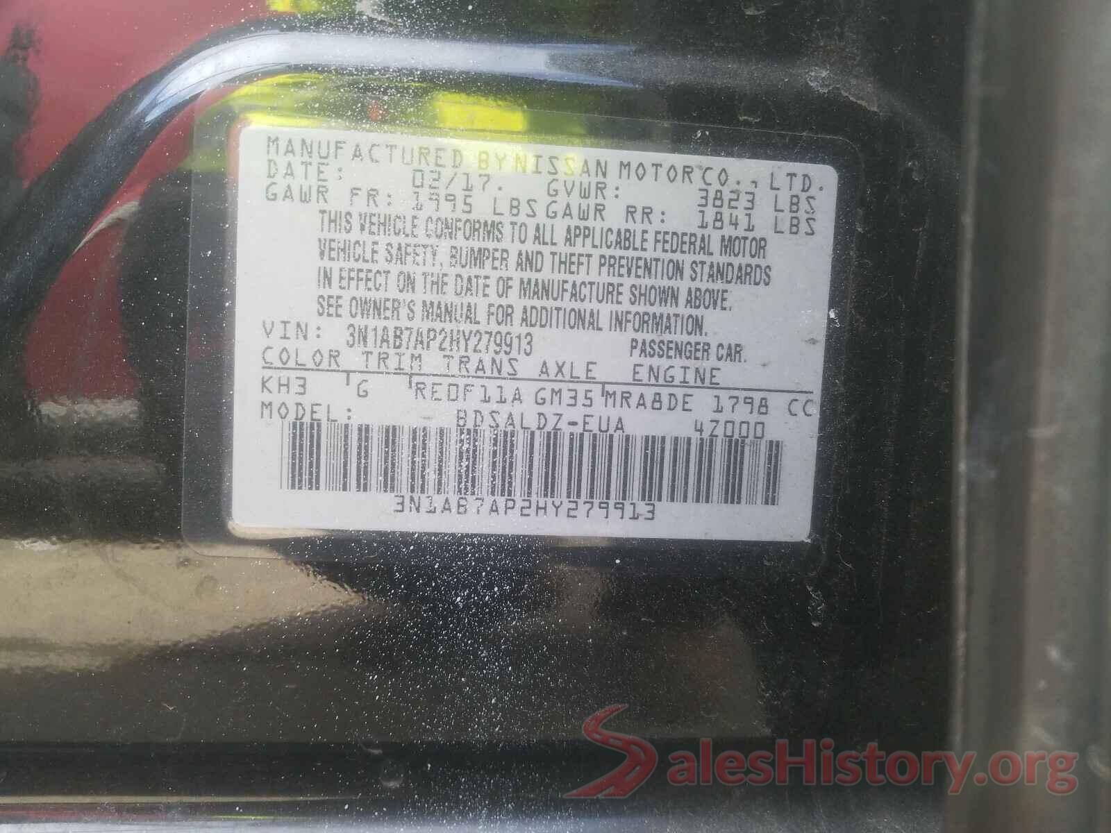 3N1AB7AP2HY279913 2017 NISSAN SENTRA