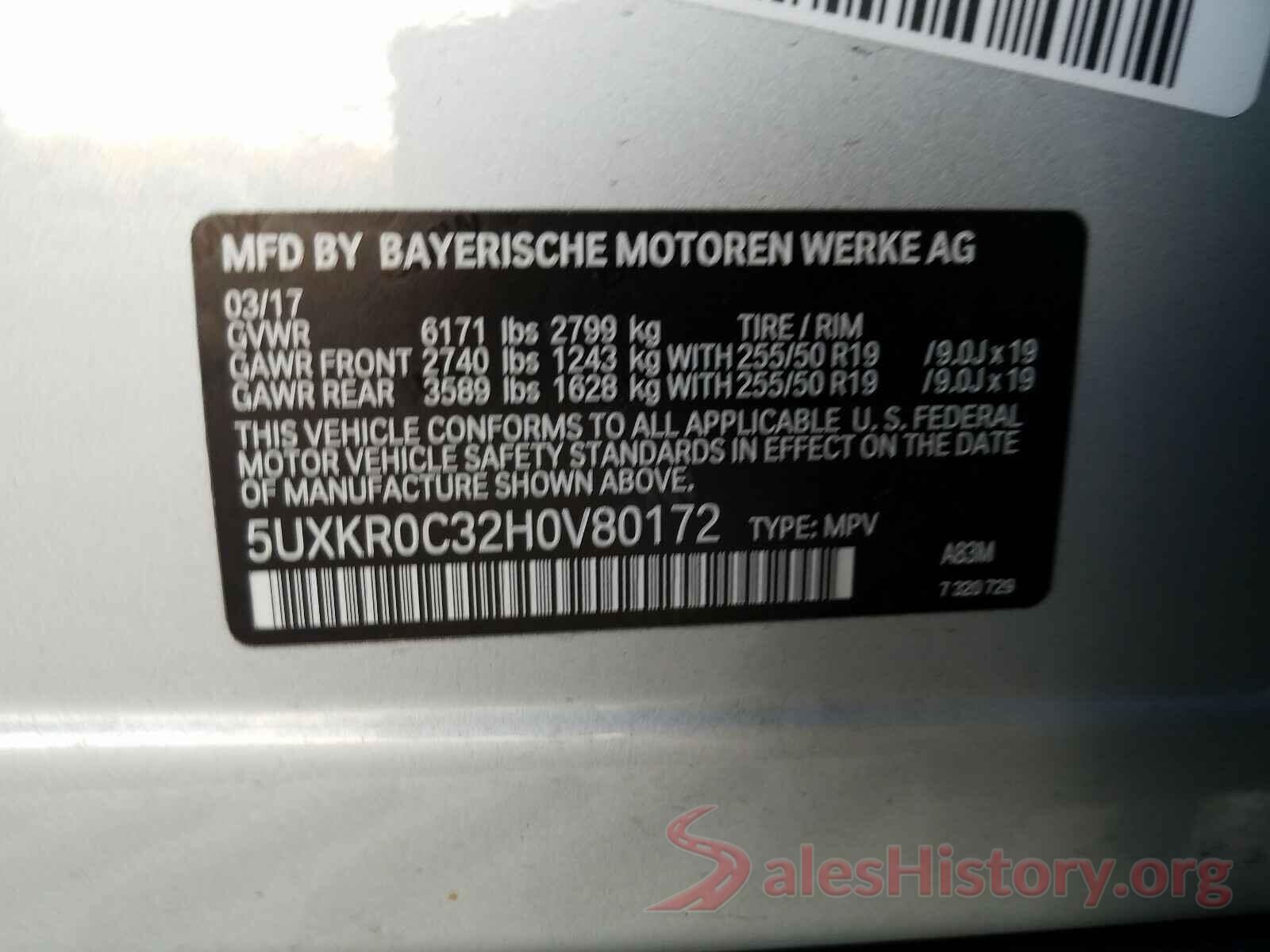 5UXKR0C32H0V80172 2017 BMW X5