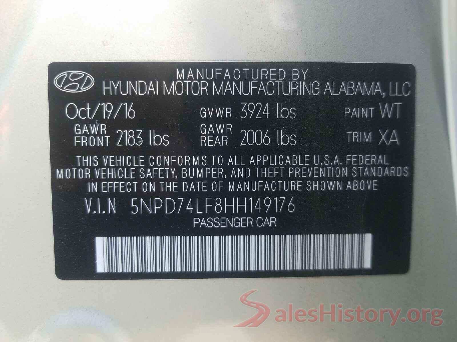 5NPD74LF8HH149176 2017 HYUNDAI ELANTRA