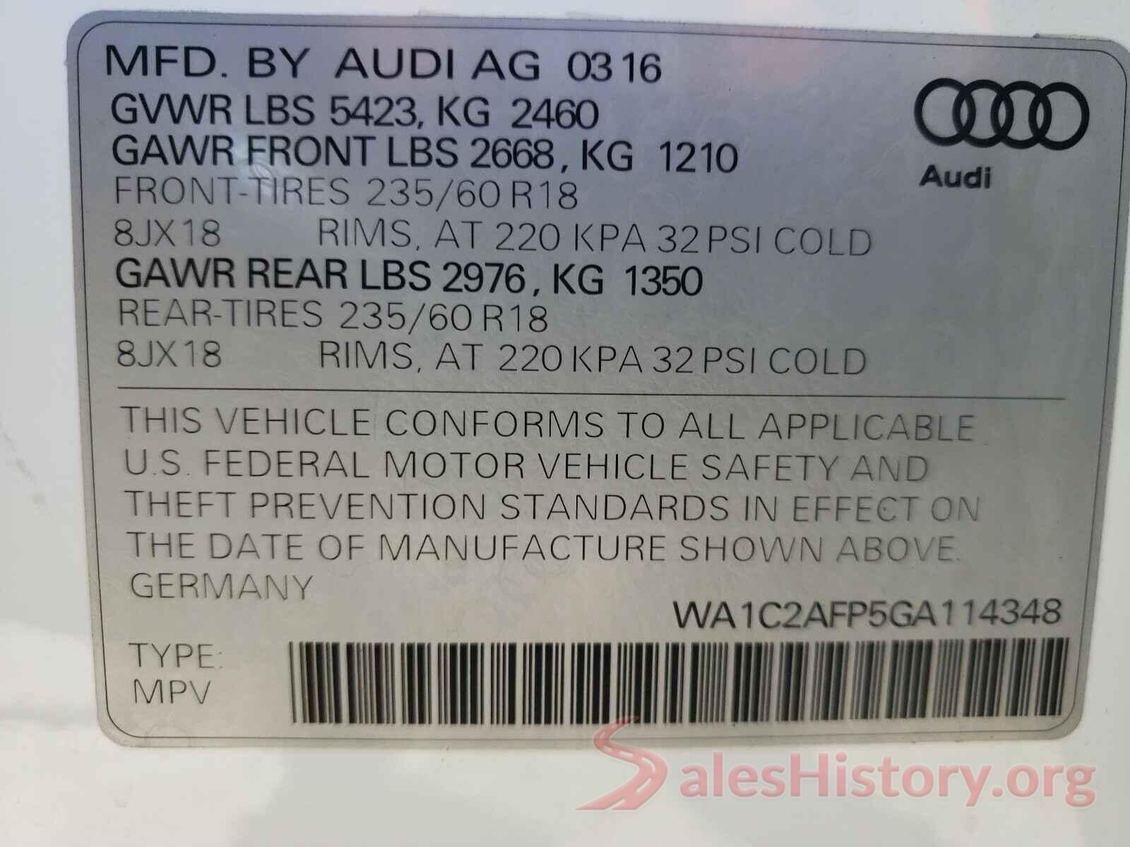 WA1C2AFP5GA114348 2016 AUDI Q5