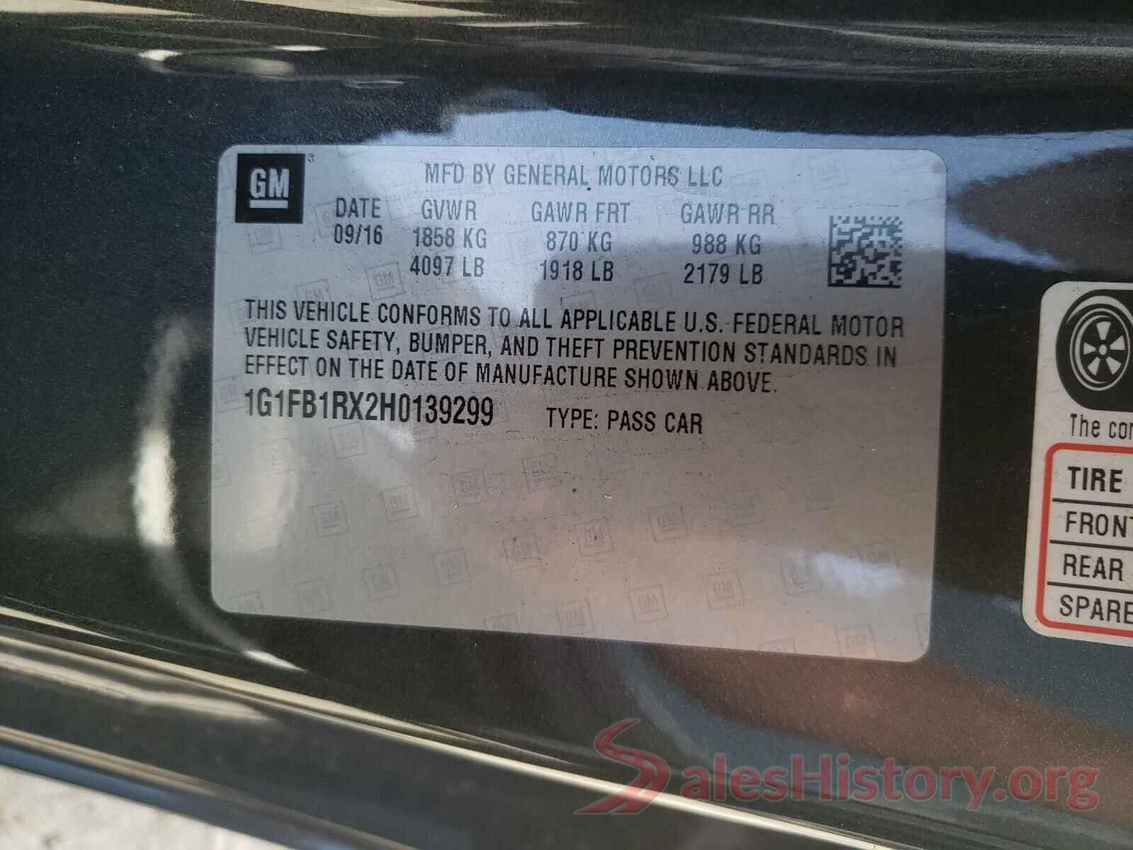 1G1FB1RX2H0139299 2017 CHEVROLET CAMARO