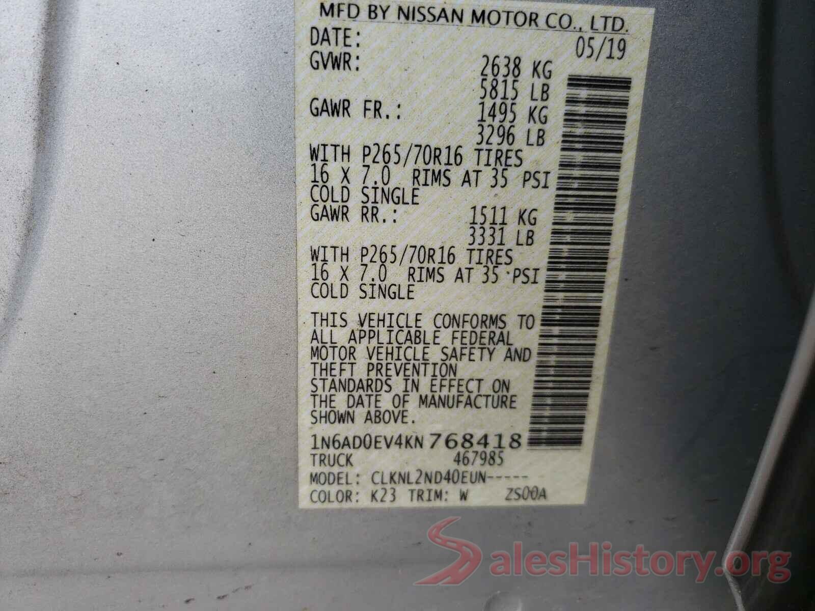 1N6AD0EV4KN768418 2019 NISSAN FRONTIER