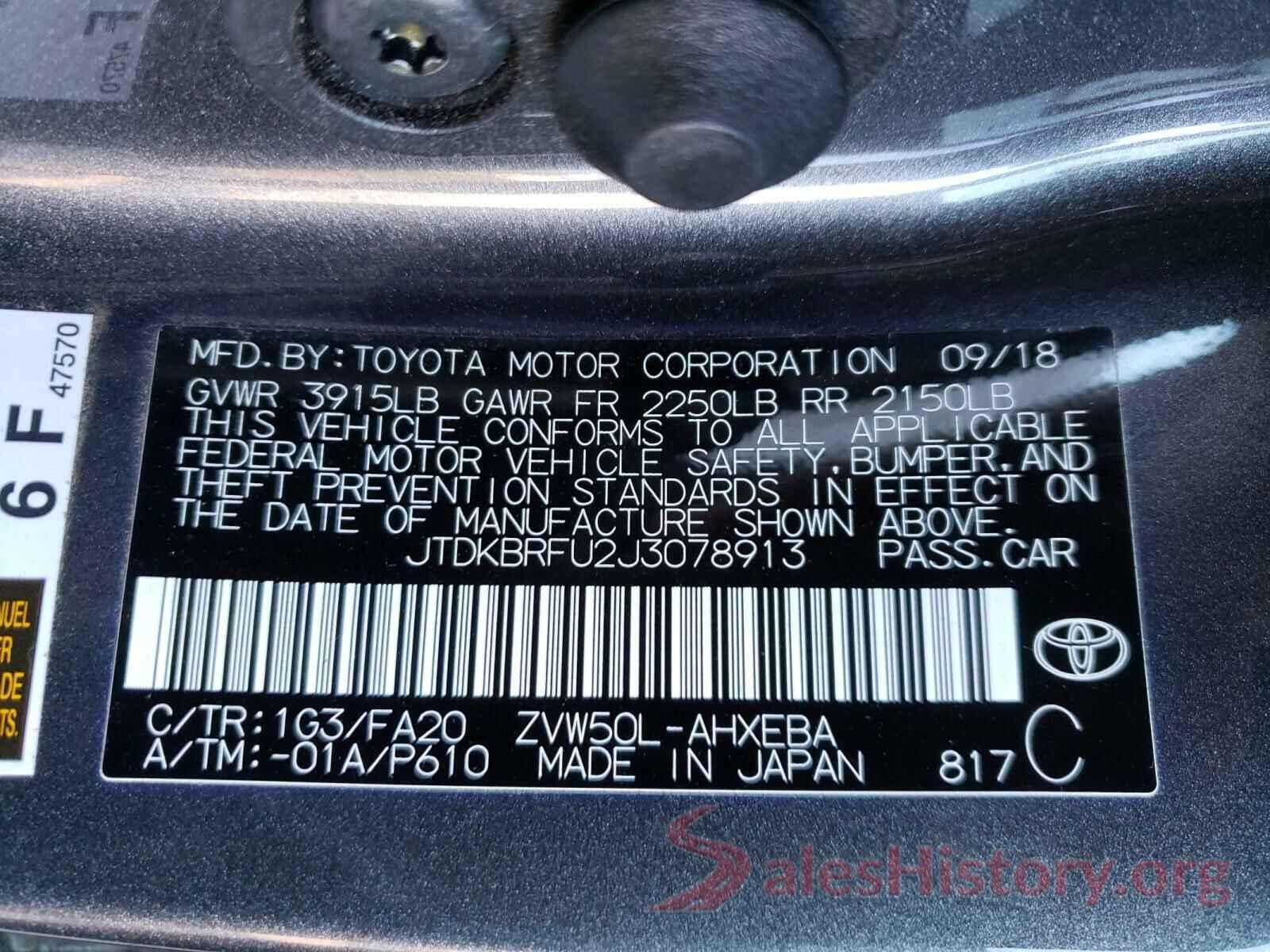 JTDKBRFU2J3078913 2018 TOYOTA PRIUS