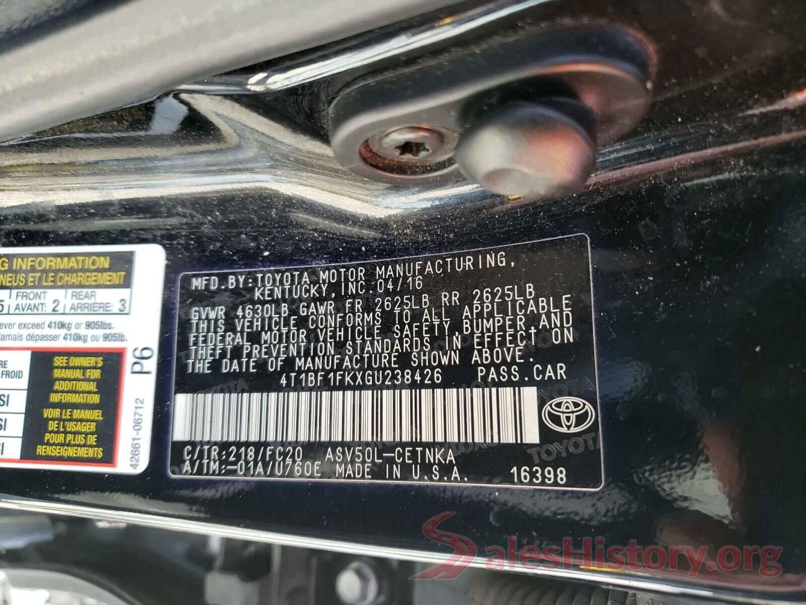 4T1BF1FKXGU238426 2016 TOYOTA CAMRY