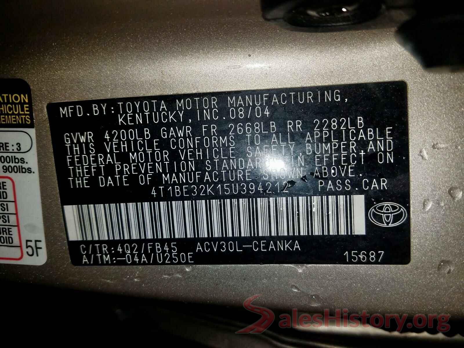 JTMWFREVXHJ714354 2005 TOYOTA CAMRY