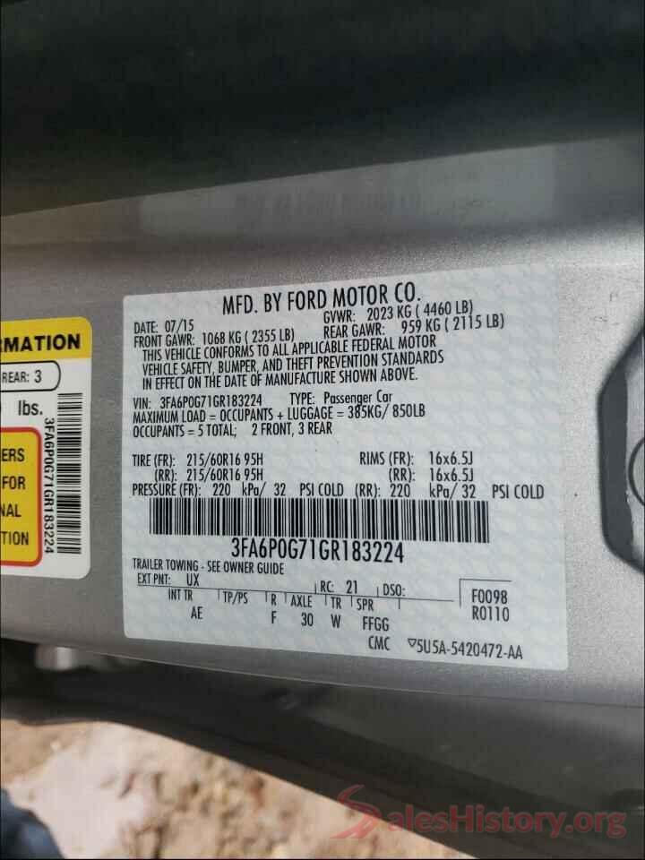 3FA6P0G71GR183224 2016 FORD FUSION