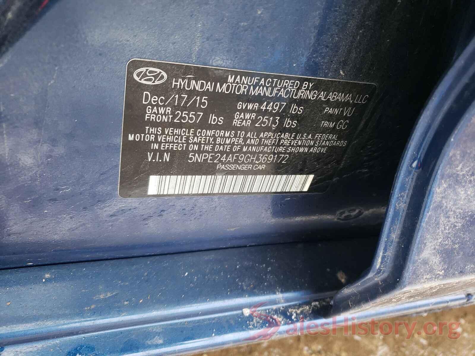 5NPE24AF9GH369172 2016 HYUNDAI SONATA