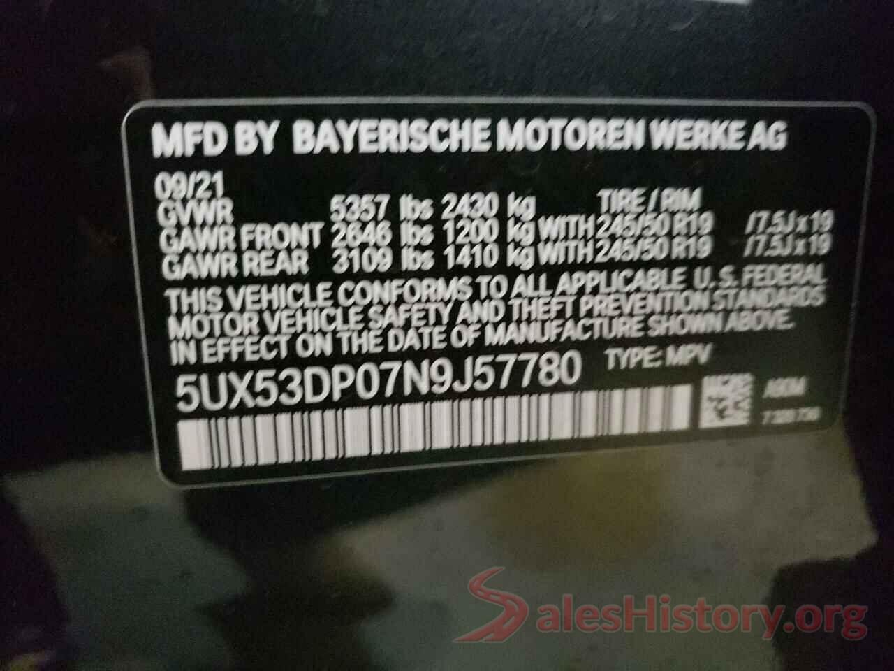 5UX53DP07N9J57780 2022 BMW X3