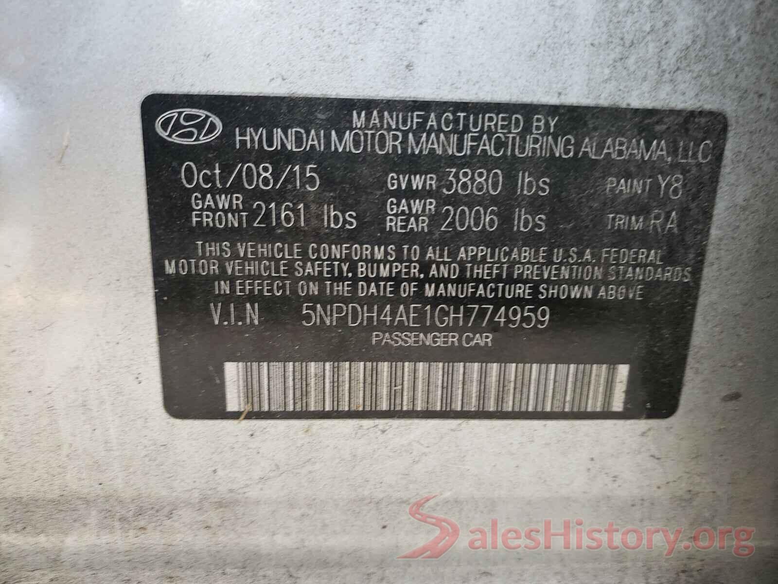 5NPDH4AE1GH774959 2016 HYUNDAI ELANTRA