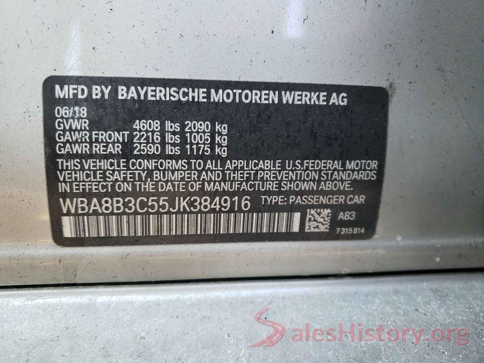 WBA8B3C55JK384916 2018 BMW 3 SERIES