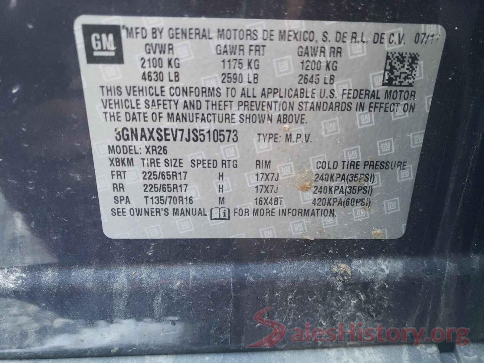 3GNAXSEV7JS510573 2018 CHEVROLET EQUINOX