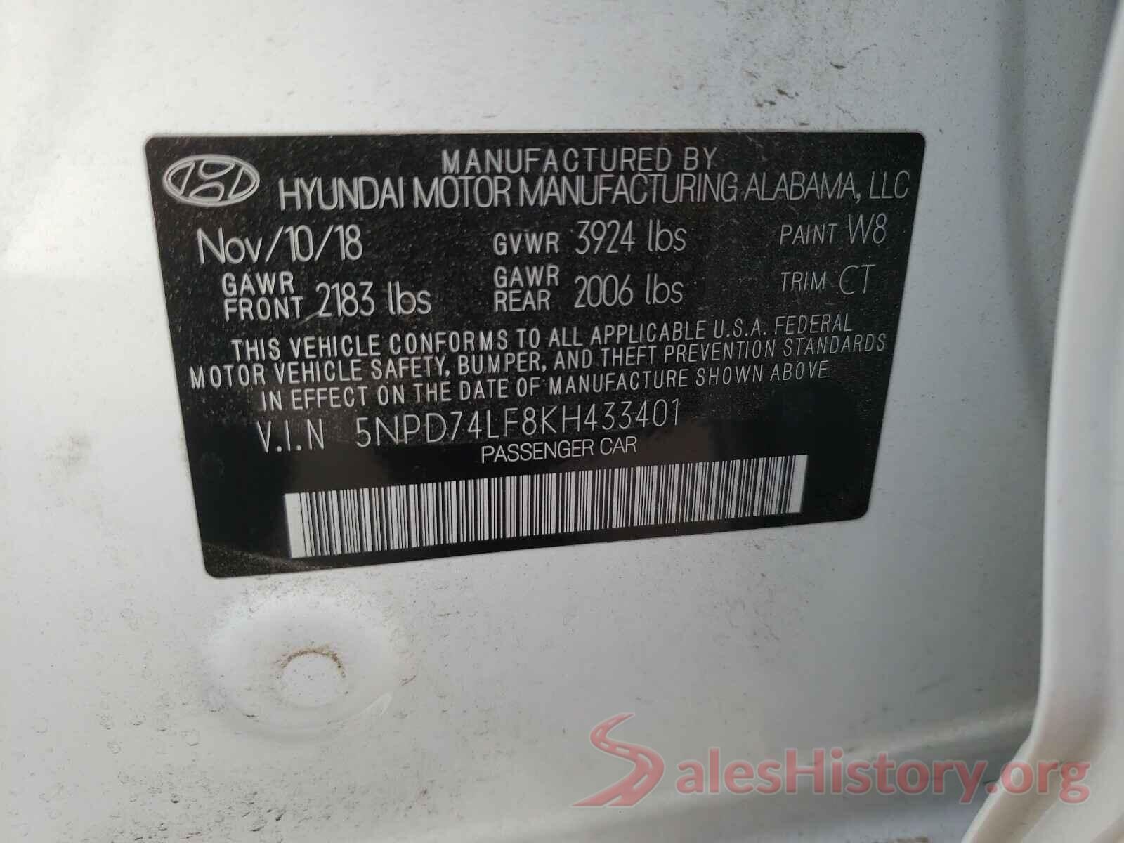 5NPD74LF8KH433401 2019 HYUNDAI ELANTRA