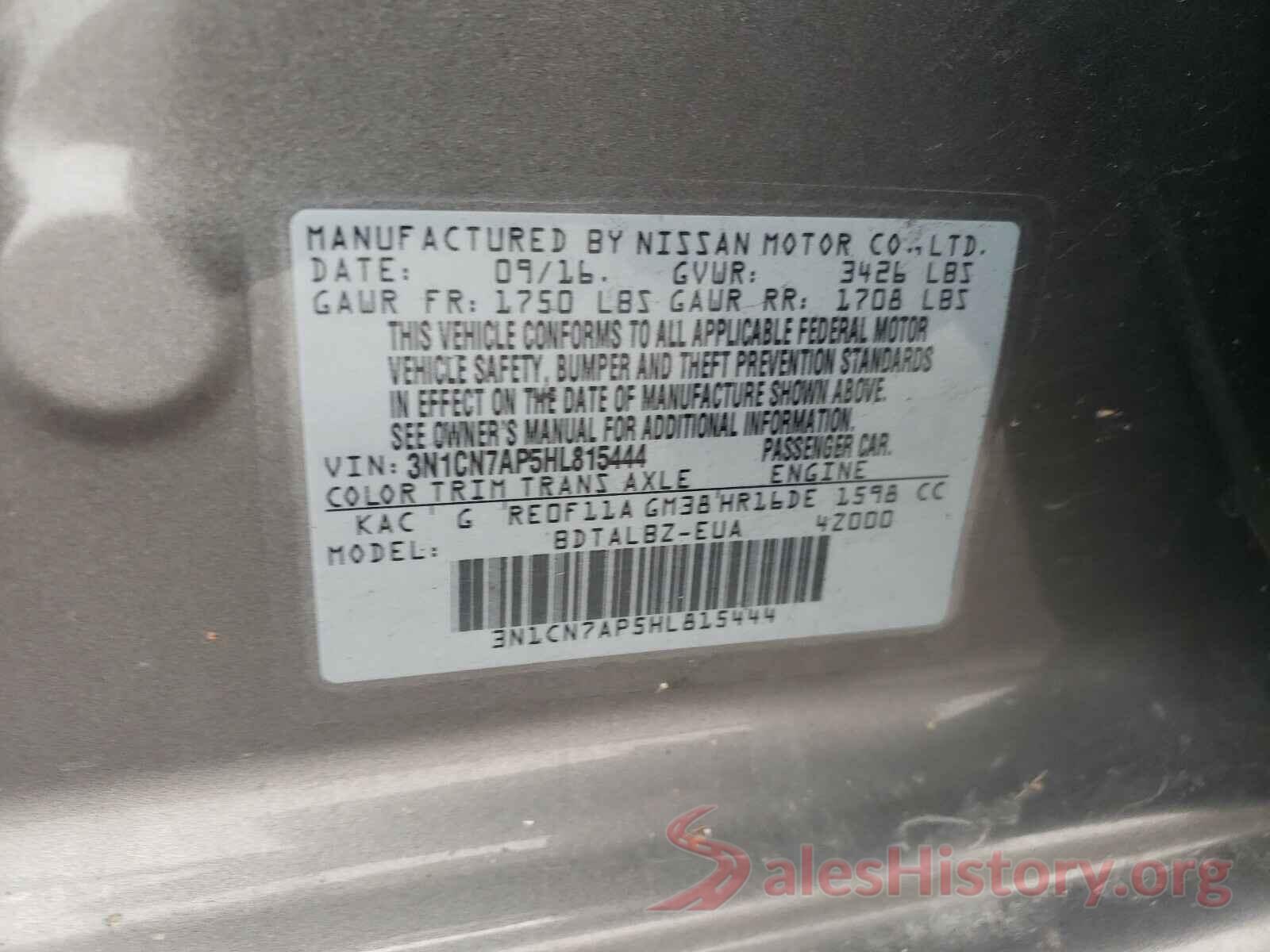 3N1CN7AP5HL815444 2017 NISSAN VERSA