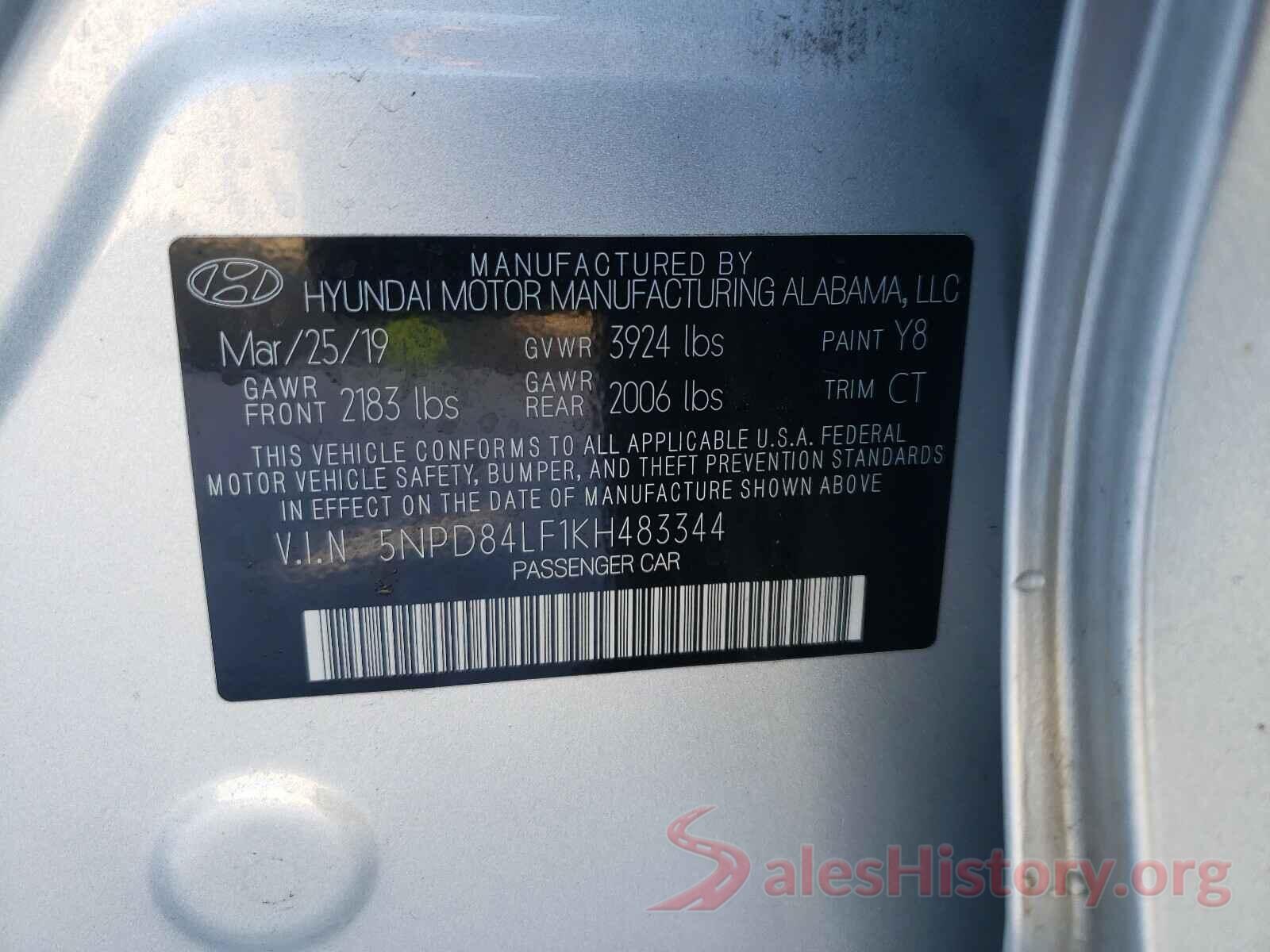 5NPD84LF1KH483344 2019 HYUNDAI ELANTRA