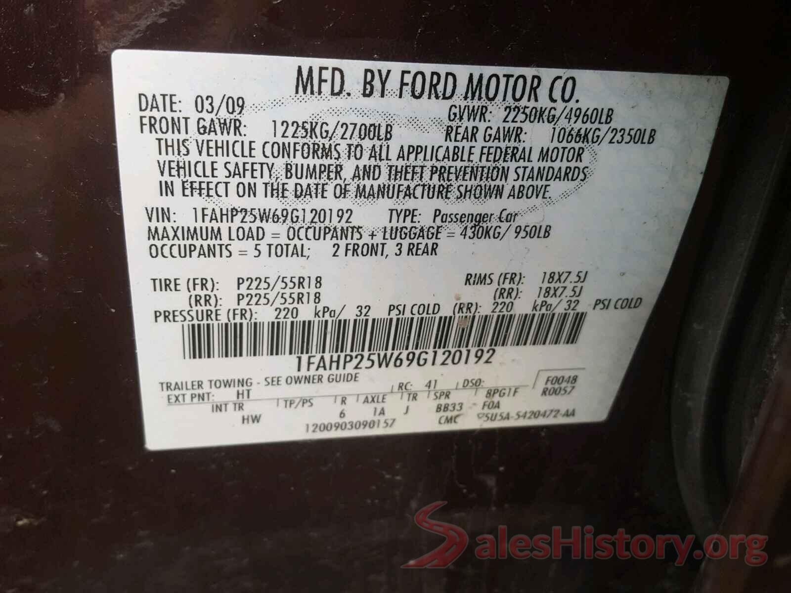 5TDKZRFH5HS513687 2009 FORD TAURUS