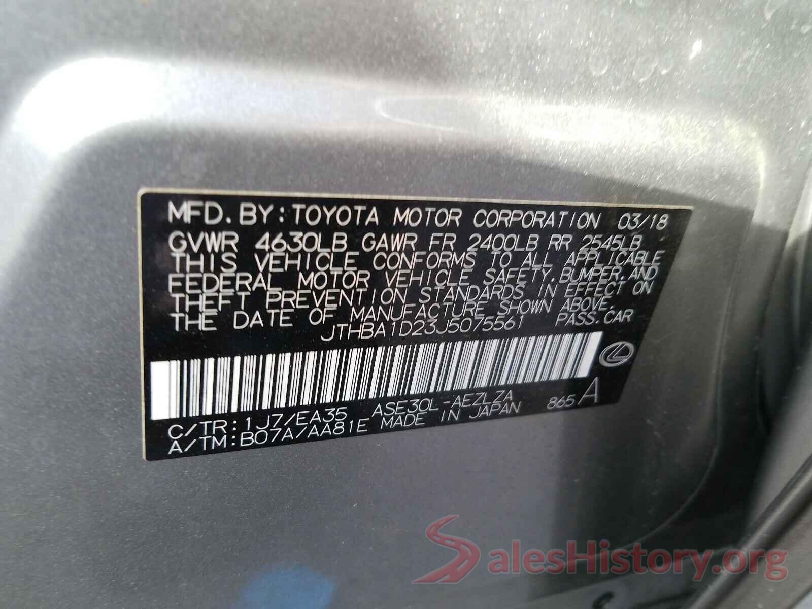 JTHBA1D23J5075561 2018 LEXUS IS