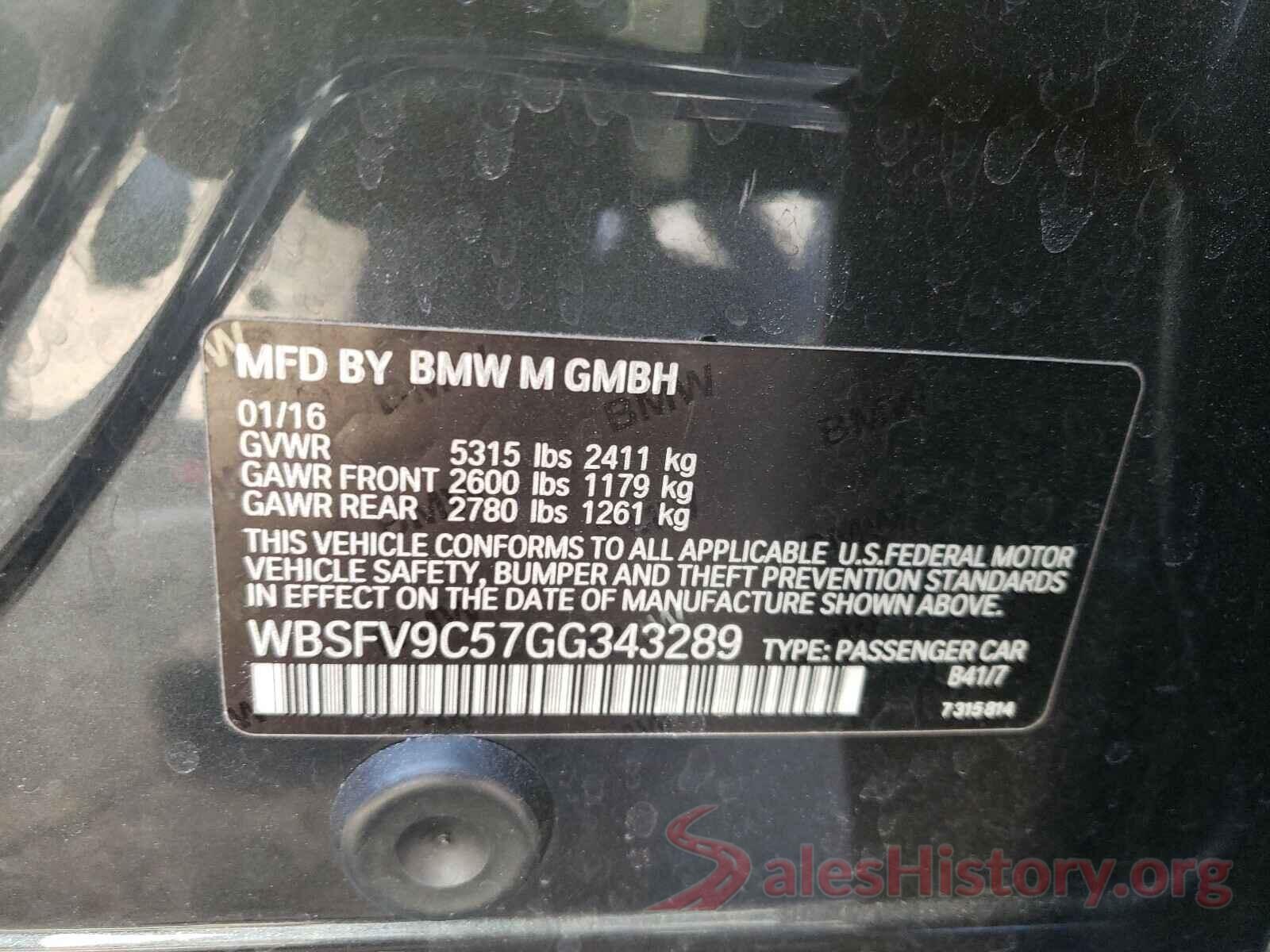 WBSFV9C57GG343289 2016 BMW M5