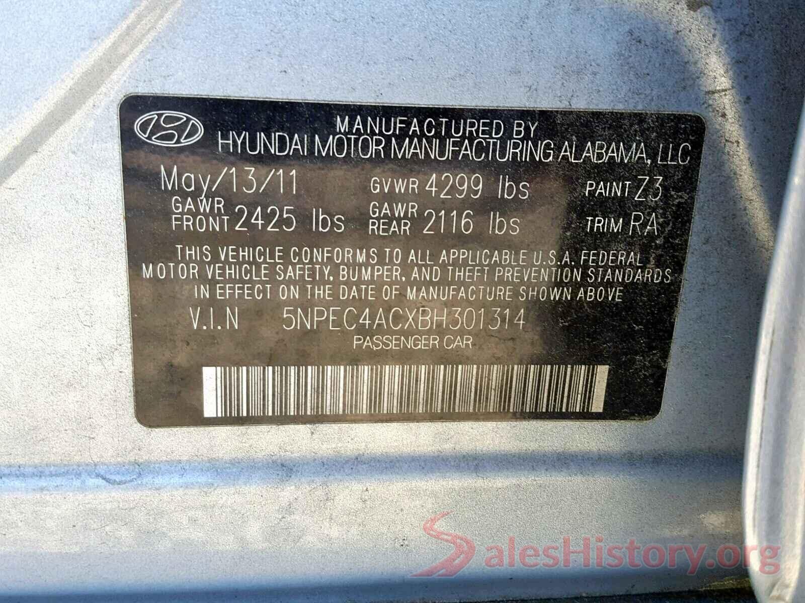 5NPEC4ACXBH301314 2011 HYUNDAI SONATA