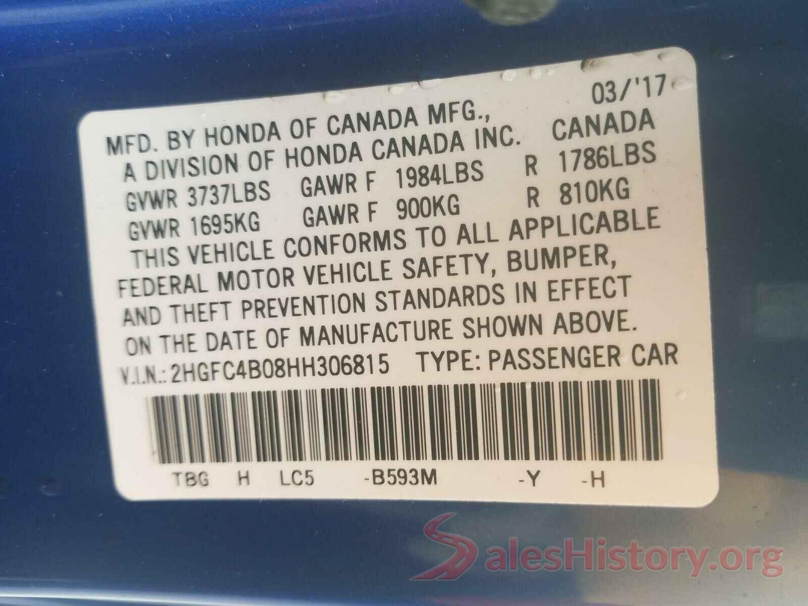 2HGFC4B08HH306815 2017 HONDA CIVIC