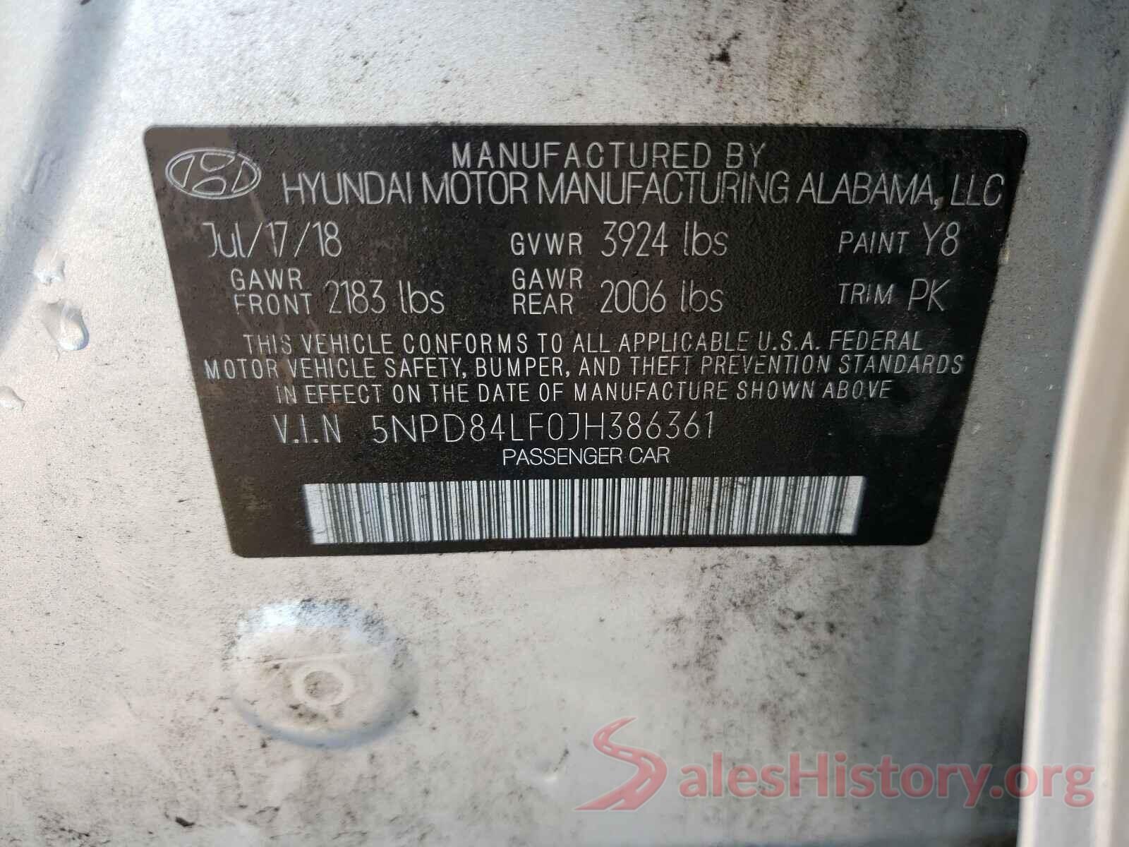 5NPD84LF0JH386361 2018 HYUNDAI ELANTRA