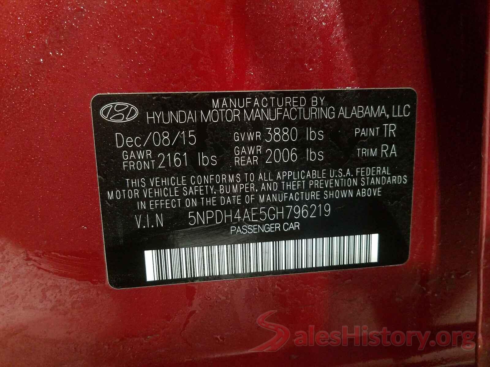 5NPDH4AE5GH796219 2016 HYUNDAI ELANTRA