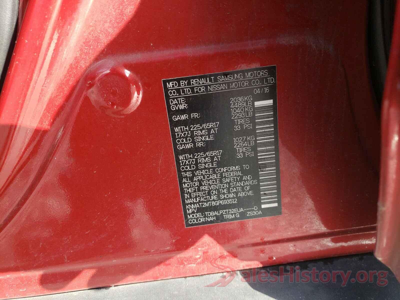 KNMAT2MT8GP693512 2016 NISSAN ROGUE