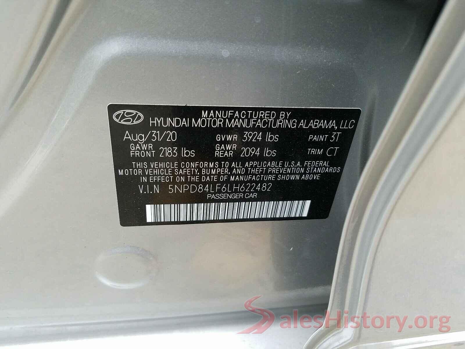 5NPD84LF6LH622482 2020 HYUNDAI ELANTRA