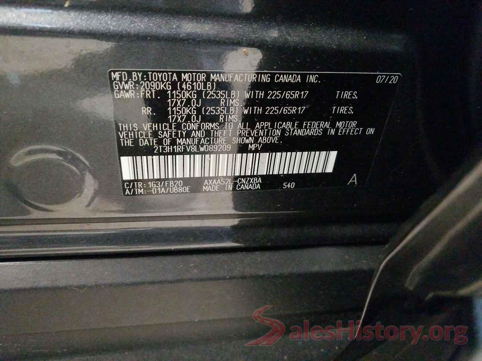 2T3H1RFV8LW089209 2020 TOYOTA RAV4