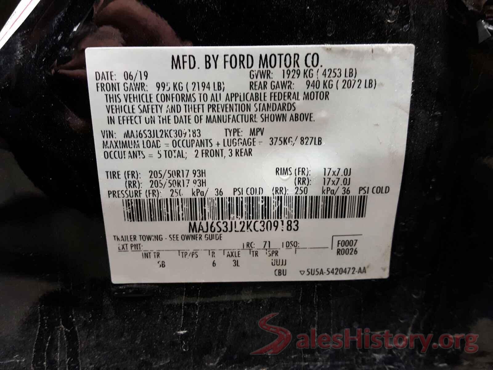 MAJ6S3JL2KC309183 2019 FORD ALL OTHER