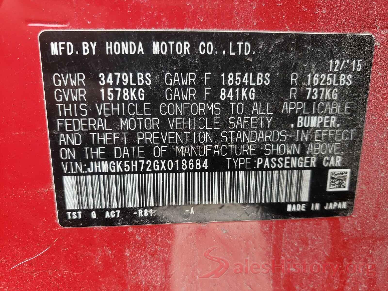 JHMGK5H72GX018684 2016 HONDA FIT