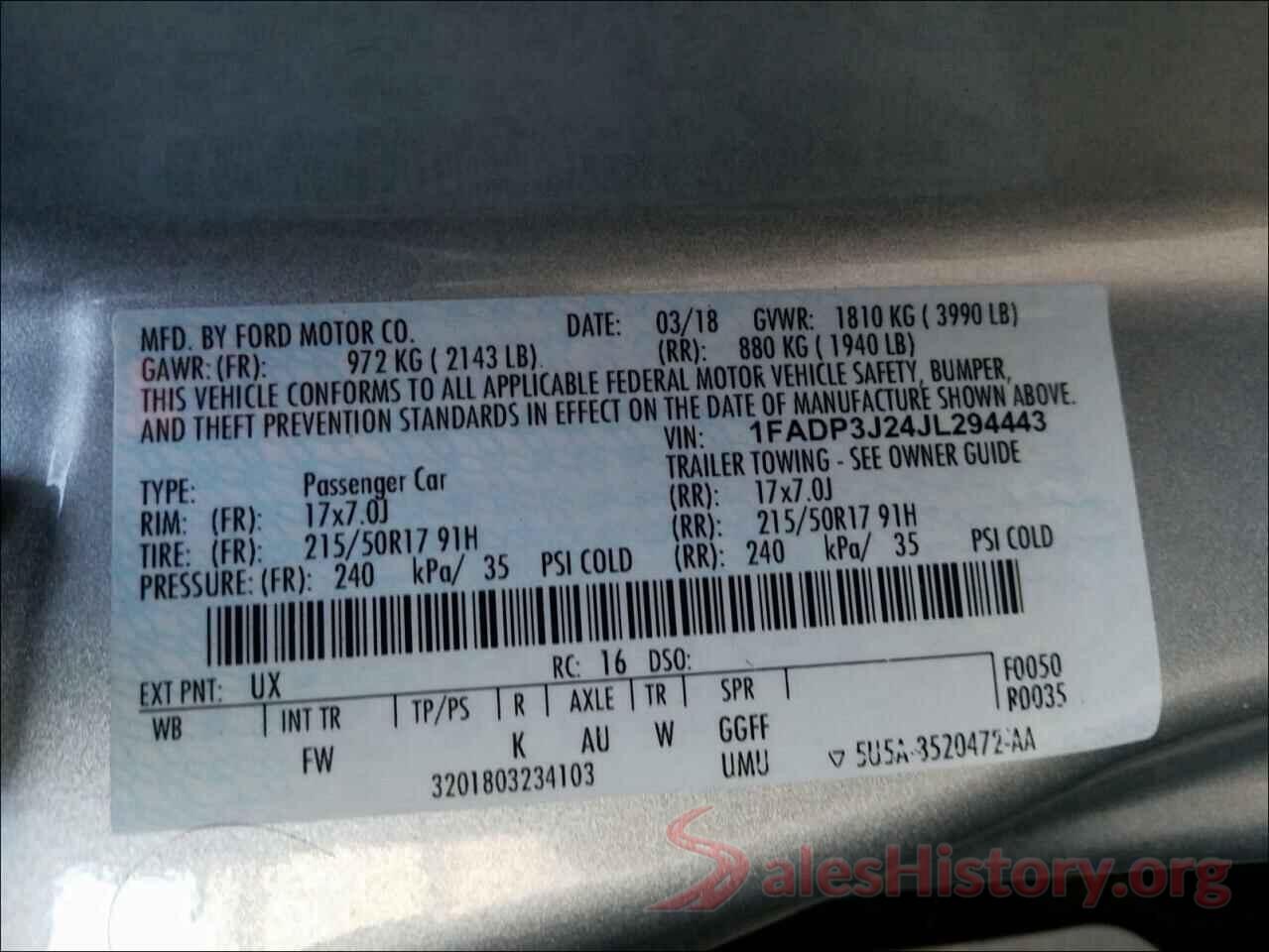 1FADP3J24JL294443 2018 FORD FOCUS