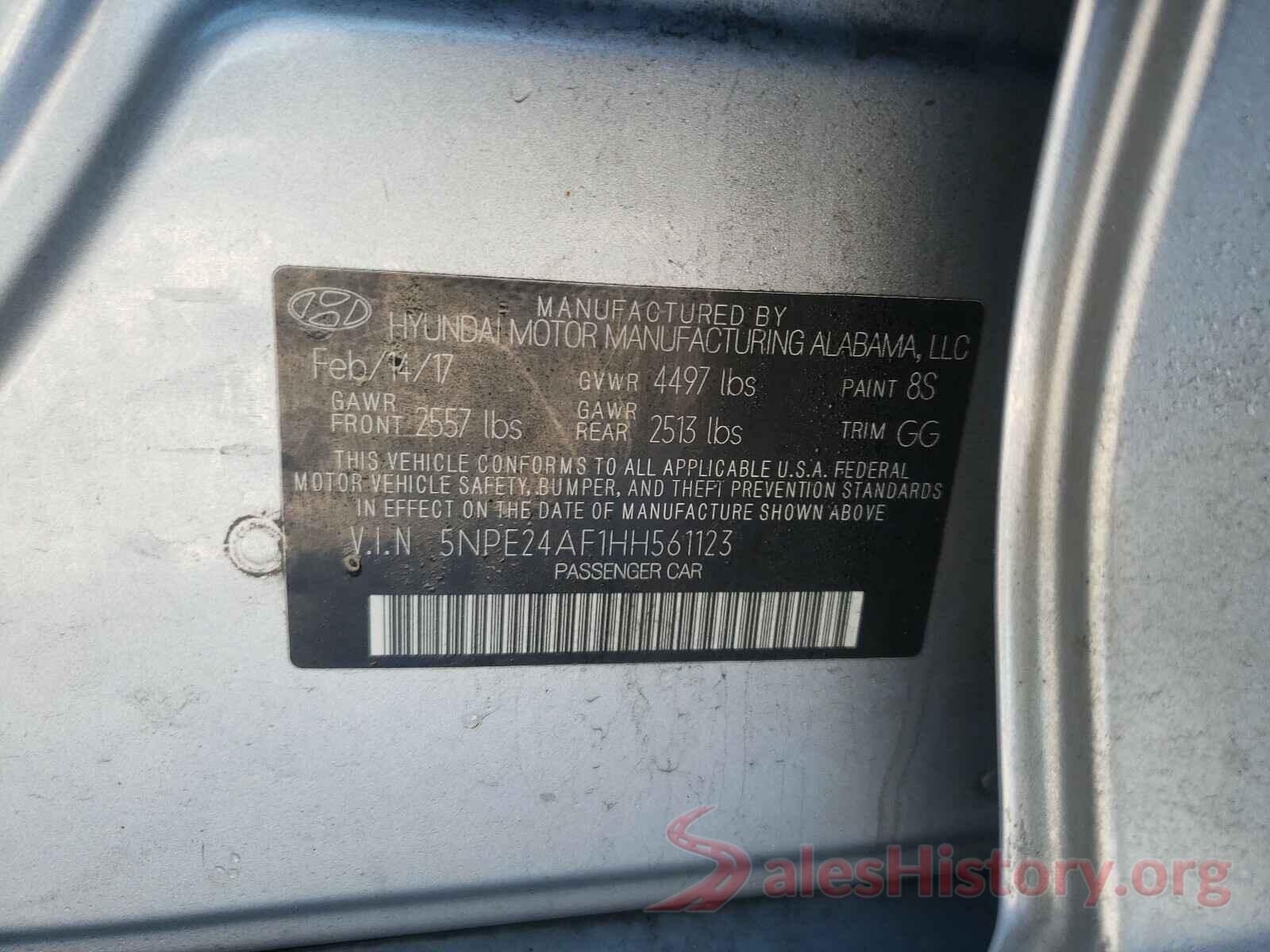 5NPE24AF1HH561123 2017 HYUNDAI SONATA