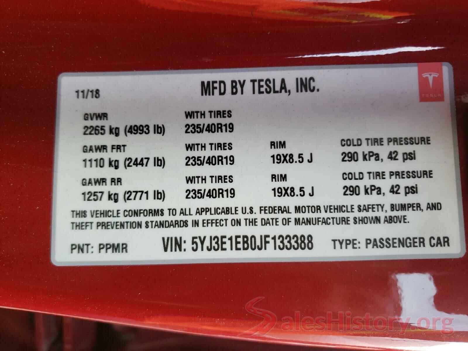 5YJ3E1EB0JF133388 2018 TESLA MODEL 3