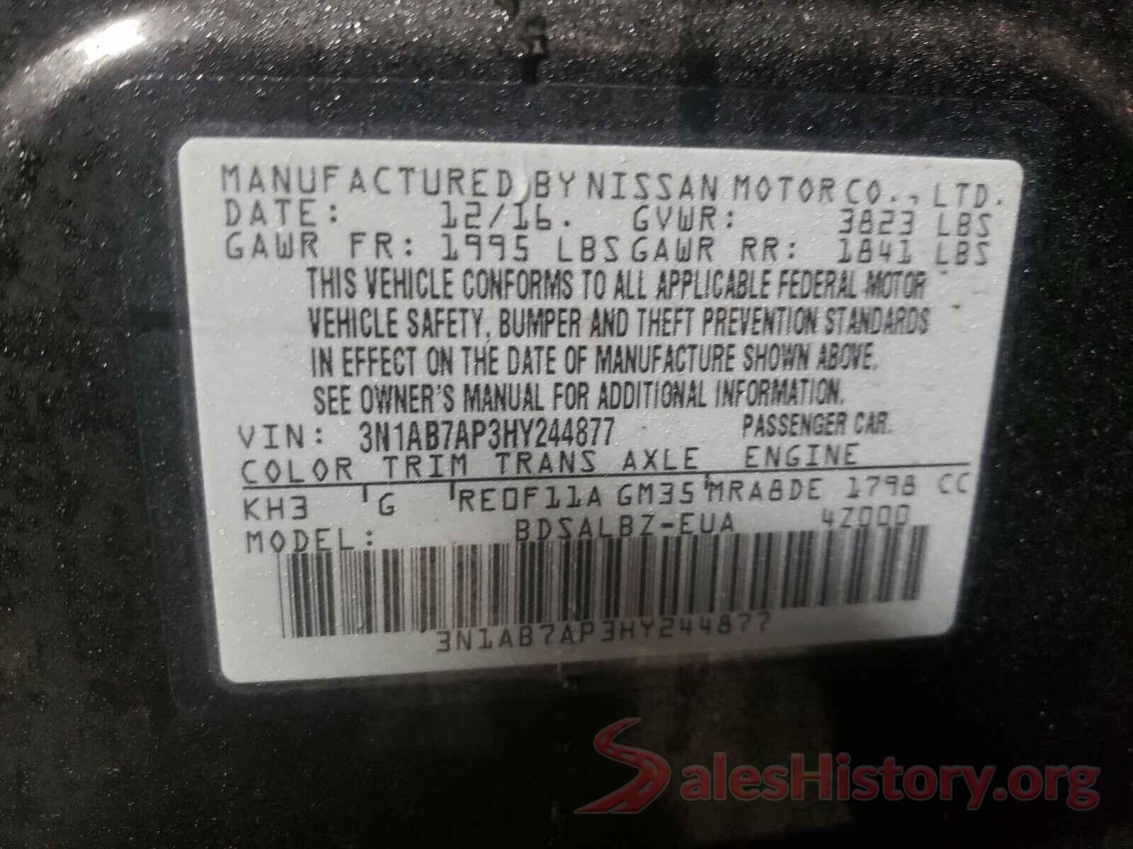 3N1AB7AP3HY244877 2017 NISSAN SENTRA