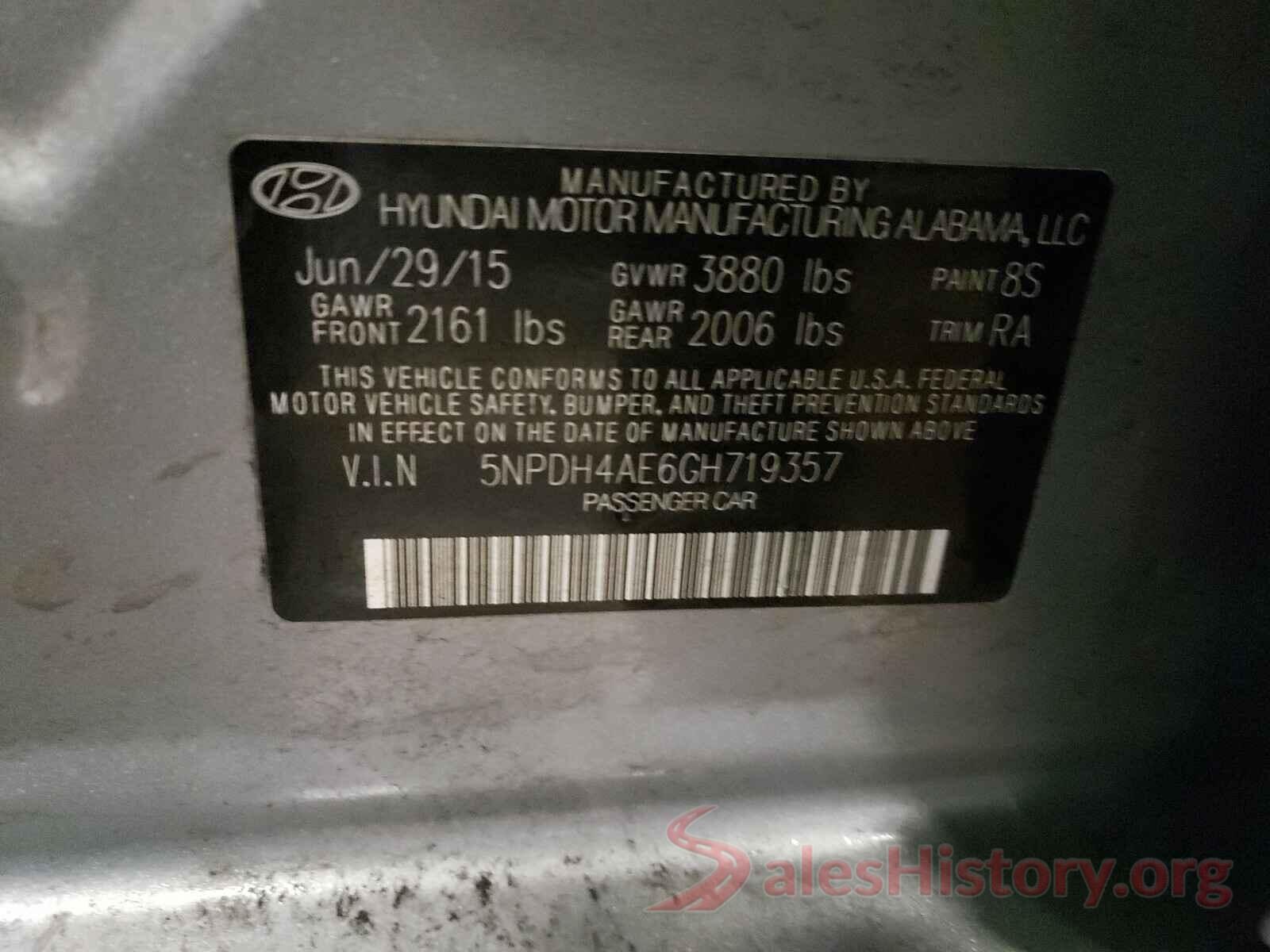 5NPDH4AE6GH719357 2016 HYUNDAI ELANTRA