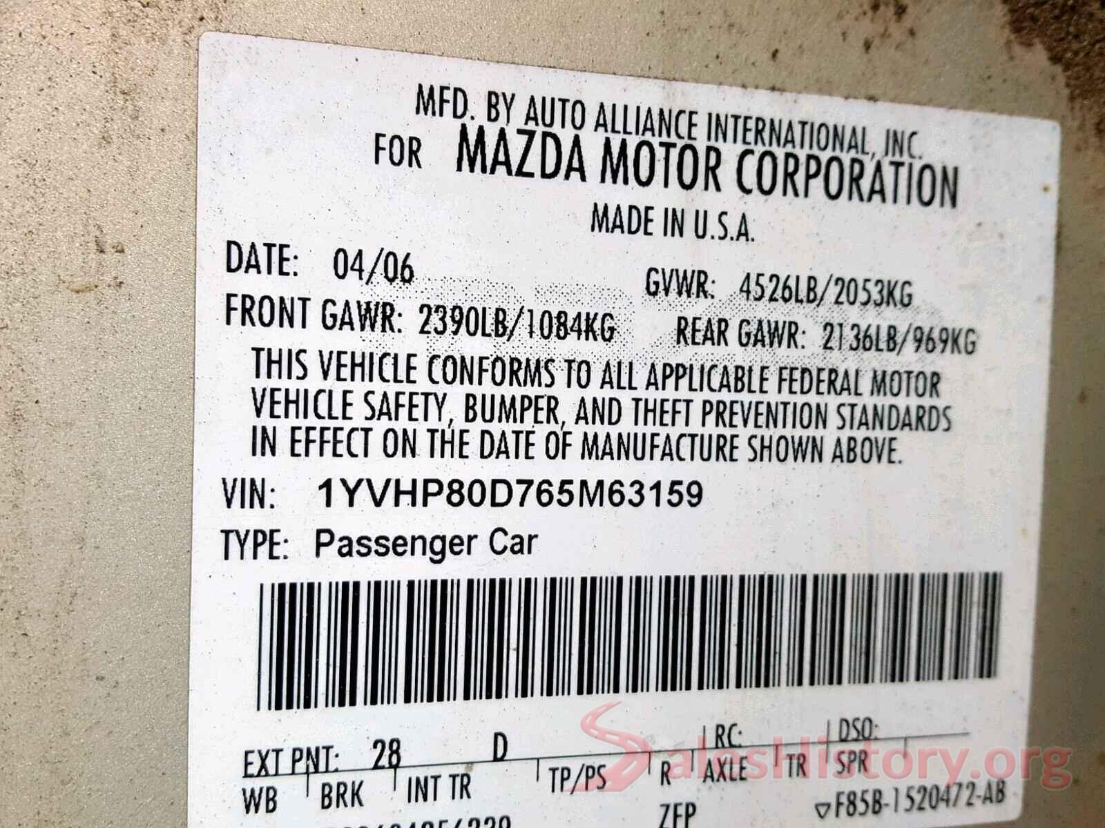 3N1CN8EV3ML858897 2006 MAZDA 6