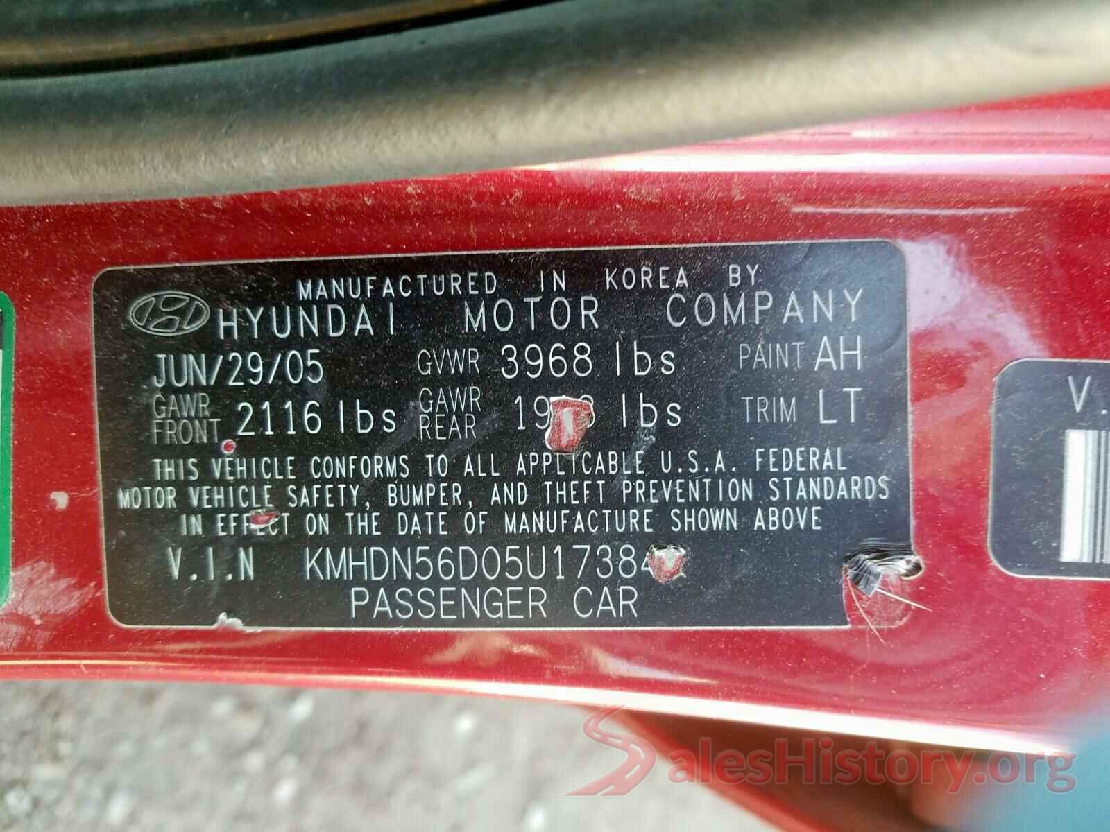 3N1AB7AP6KY353907 2005 HYUNDAI ELANTRA