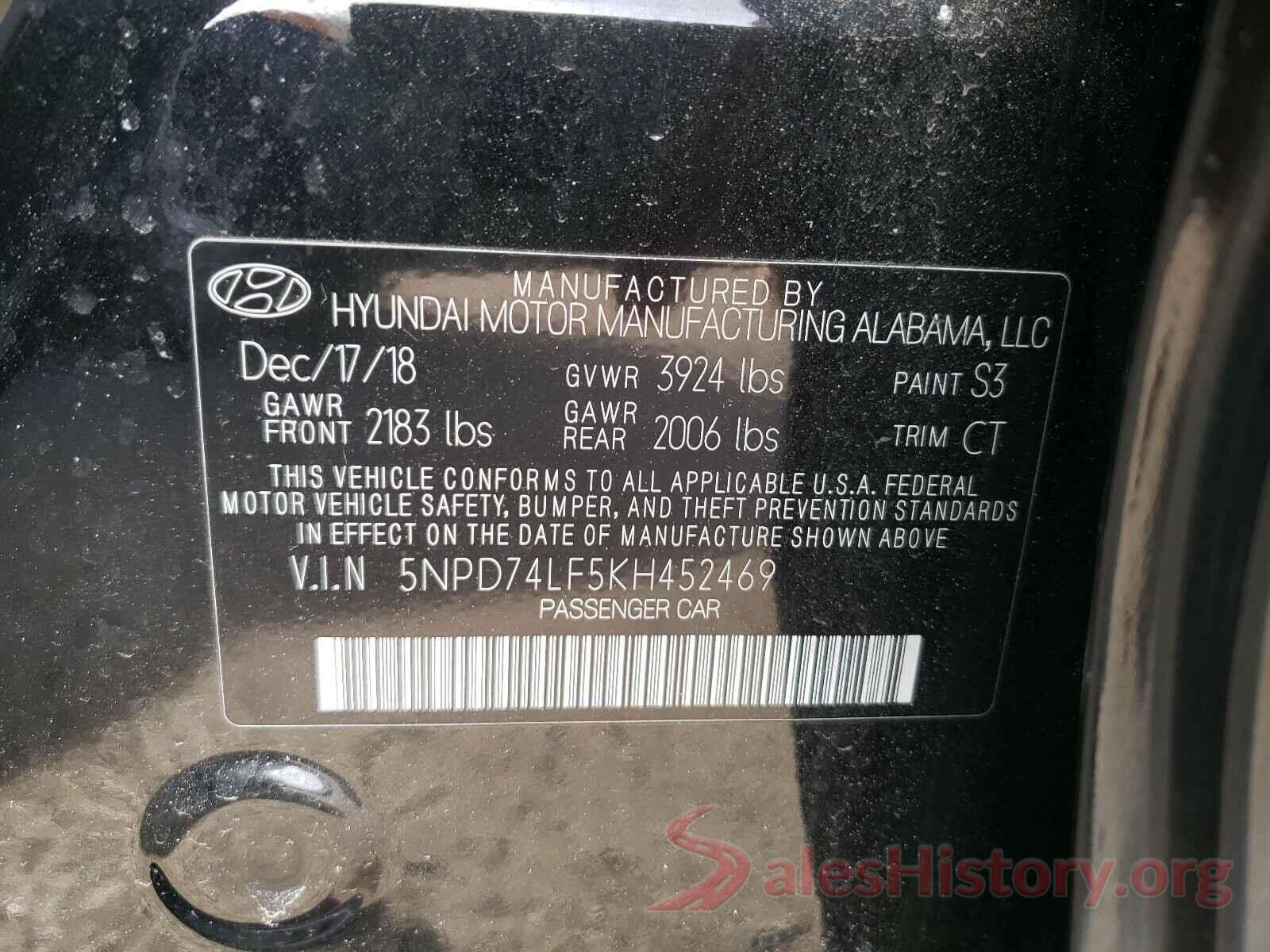 5NPD74LF5KH452469 2019 HYUNDAI ELANTRA