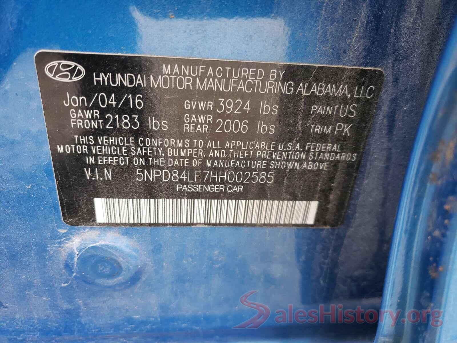 5NPD84LF7HH002585 2017 HYUNDAI ELANTRA