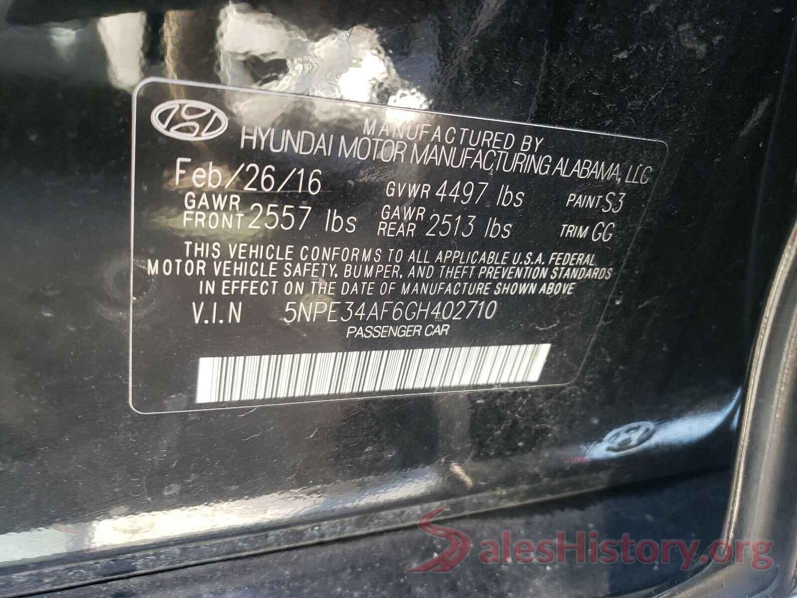 5NPE34AF6GH402710 2016 HYUNDAI SONATA