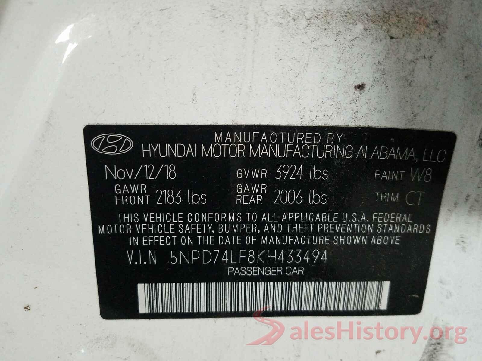 5NPD74LF8KH433494 2019 HYUNDAI ELANTRA