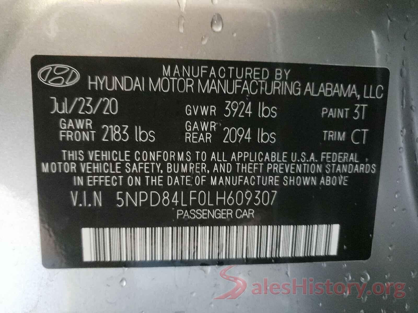 5NPD84LF0LH609307 2020 HYUNDAI ELANTRA