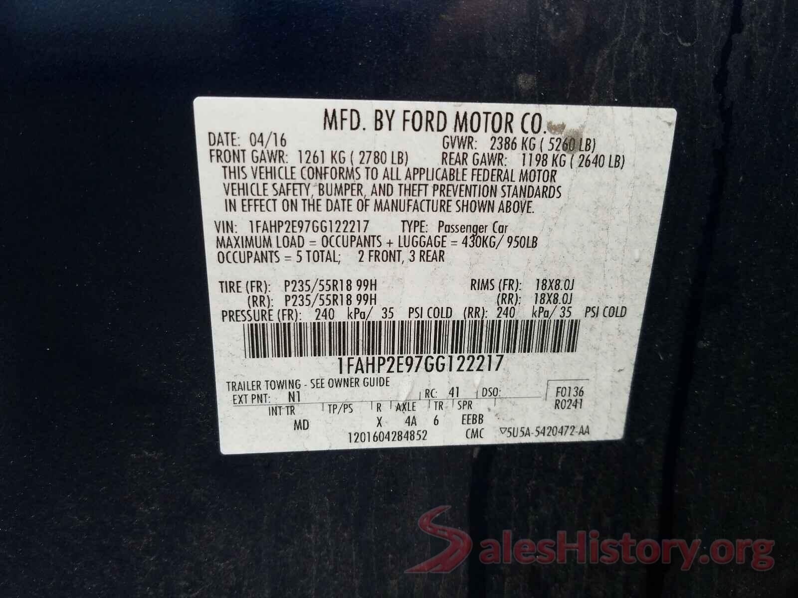 1FAHP2E97GG122217 2016 FORD TAURUS