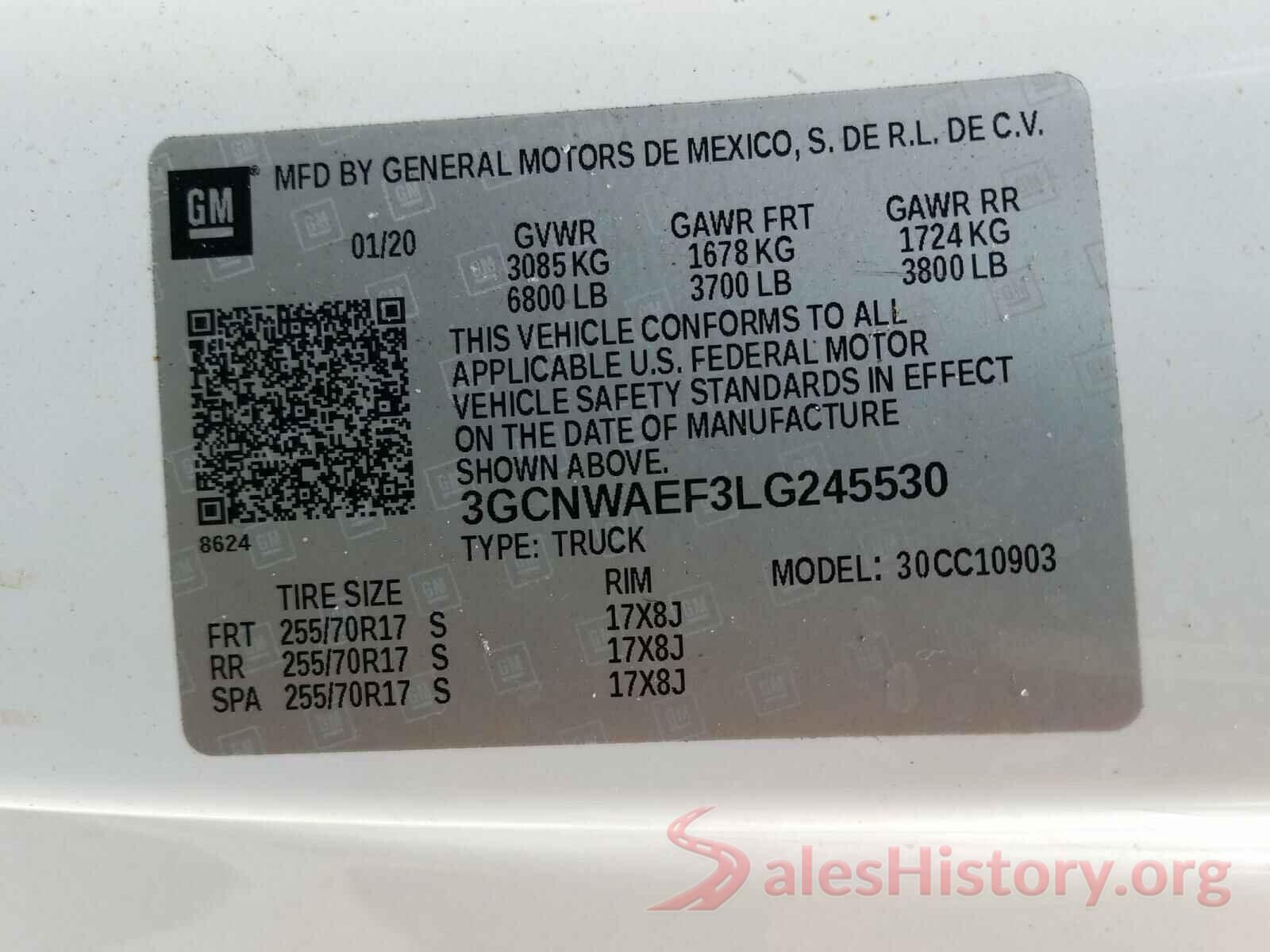 3GCNWAEF3LG245530 2020 CHEVROLET SILVERADO