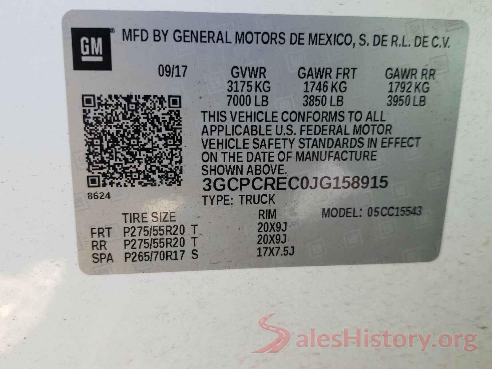 3GCPCREC0JG158915 2018 CHEVROLET SILVERADO