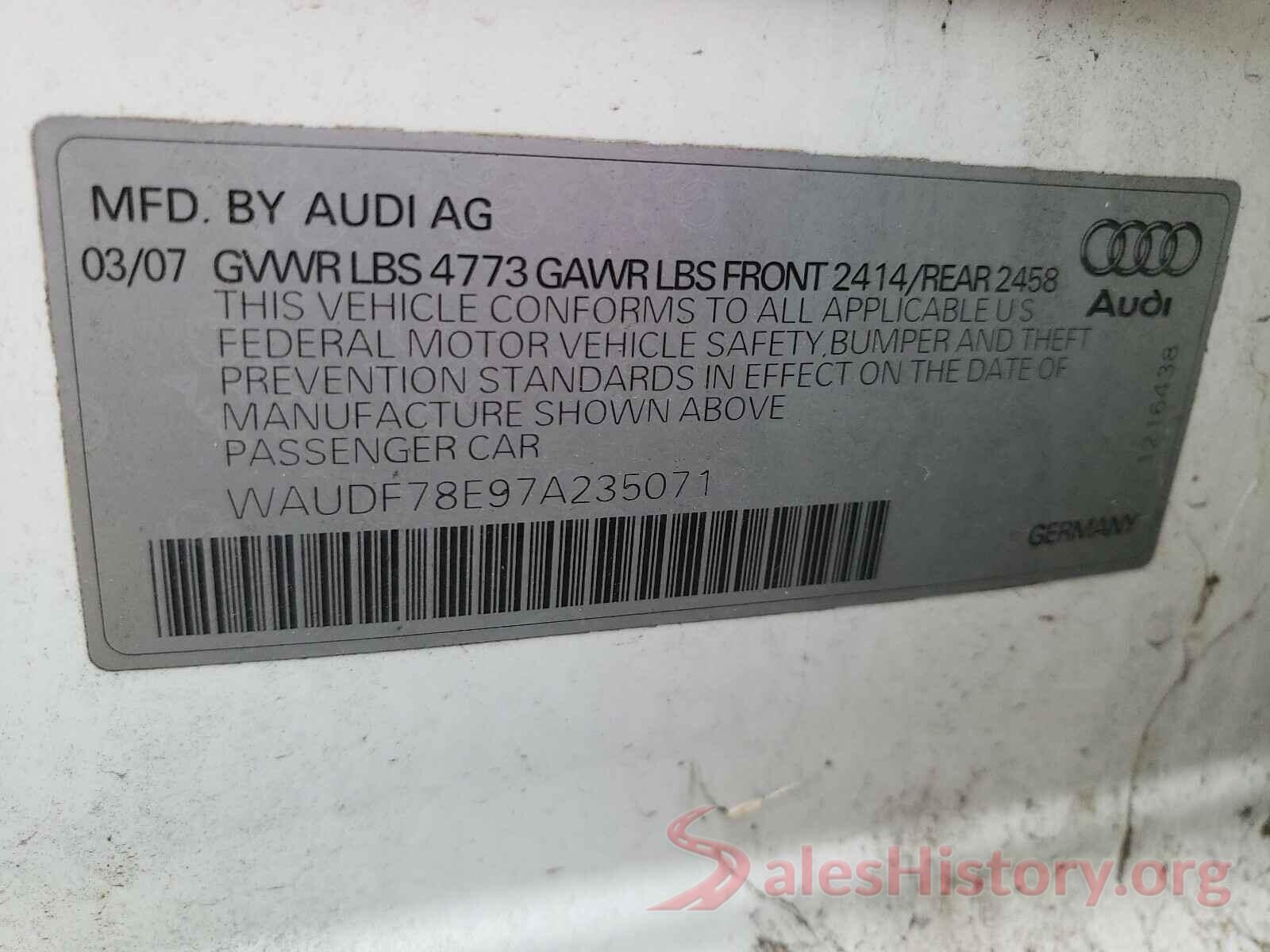 5NPD84LF5KH461170 2007 AUDI A4