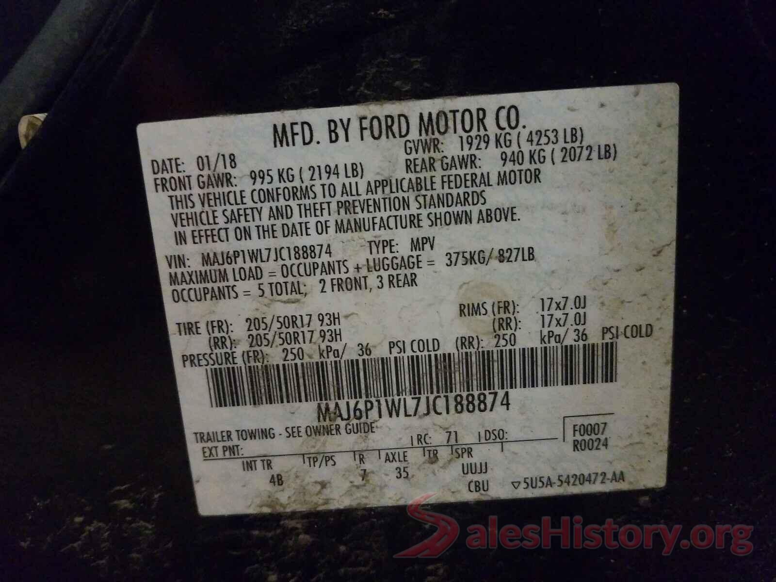 MAJ6P1WL7JC188874 2018 FORD ALL OTHER