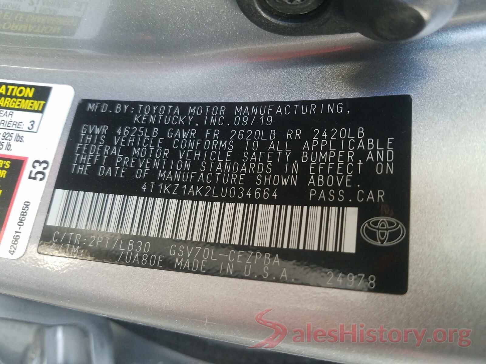 4T1KZ1AK2LU034664 2020 TOYOTA CAMRY